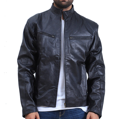 Men's Fashion Biker Black Leather Jacket