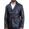 Men's 2 Button Black Leather Coat