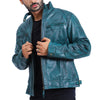 Men's Quilted Green Cafe Racer Leather Jacket