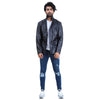 Men's 2 Button Black Leather Coat