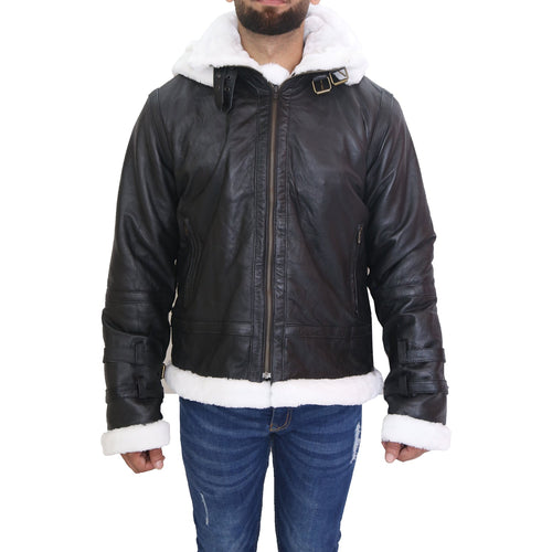 B3 Bomber Aviator Shearling Black Mens Leather Jacket