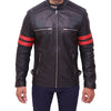 Men's Black Cafe Racer Red Strip Lambskin Leather Jacket