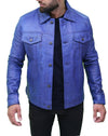 Men's Classic Blue Real Leather Trucker Jacket