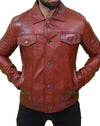 Mens Vintage Classic Brown Leather Trucker Jacket