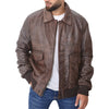 Men's Aviator A-2 Distressed Brown Real Leather Flight Bomber Jacket