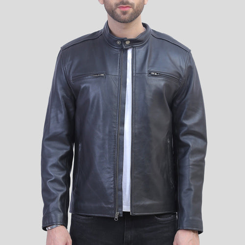 Mens Cafe Racer Black Leather Jacket