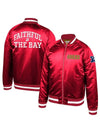 49ers Faithful To The Bay Red Satin Bomber Jacket
