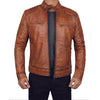 Mens Brown Cafe Racer Distressed Leather Jacket