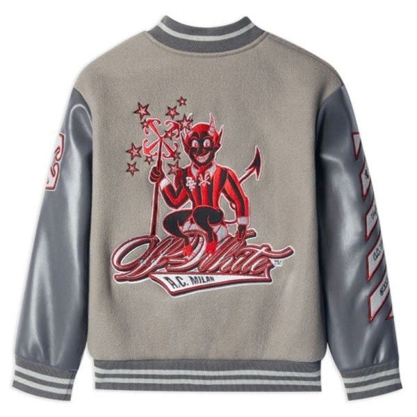 AC Milan Grey Letterman Varsity Jacket - Premium Wool Blend and Leather Sleeves