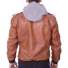 Men's Grey Removable Hood Brown Leather Jacket
