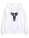 White Kobe Hoodie with a black geometric logo on a white background