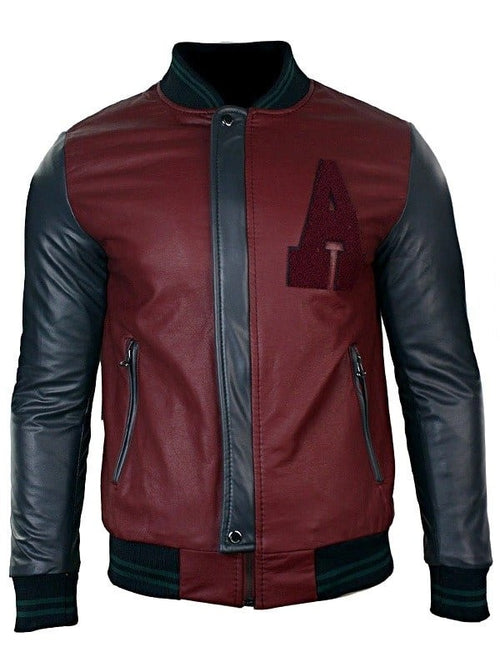 Men's Leather Baseball Jacket Maroon