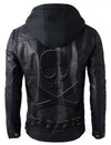 Skull Embossed Motorbike Leather Jacket with Hood