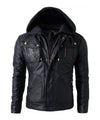 Skull Embossed Motorbike Leather Jacket with Hood
