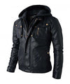 Skull Embossed Motorbike Leather Jacket with Hood
