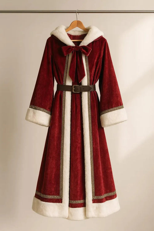 Red Velvet Christmas Coat With White Fur