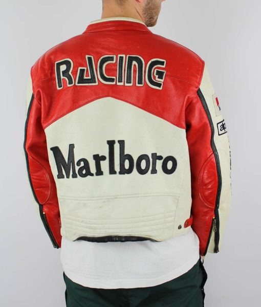 Red and White Vintage Leather Marlboro Racing Jacket The Famous Jackets