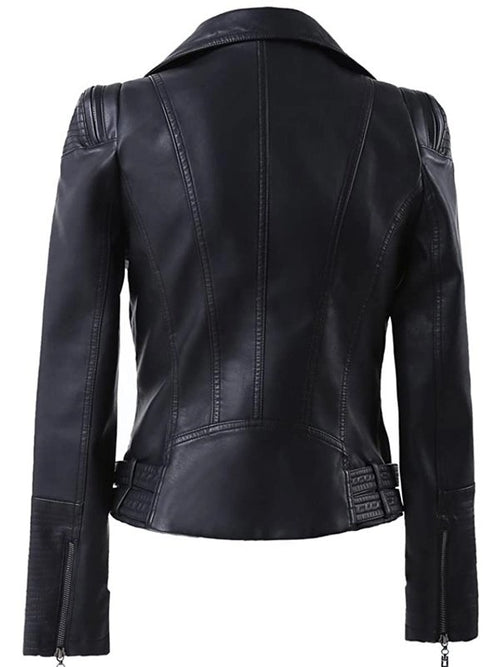 Women’s Black Zip Up Motorcycle Leather Jacket