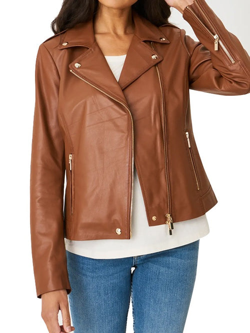 Womens Brown Leather Motorcycle Jacket
