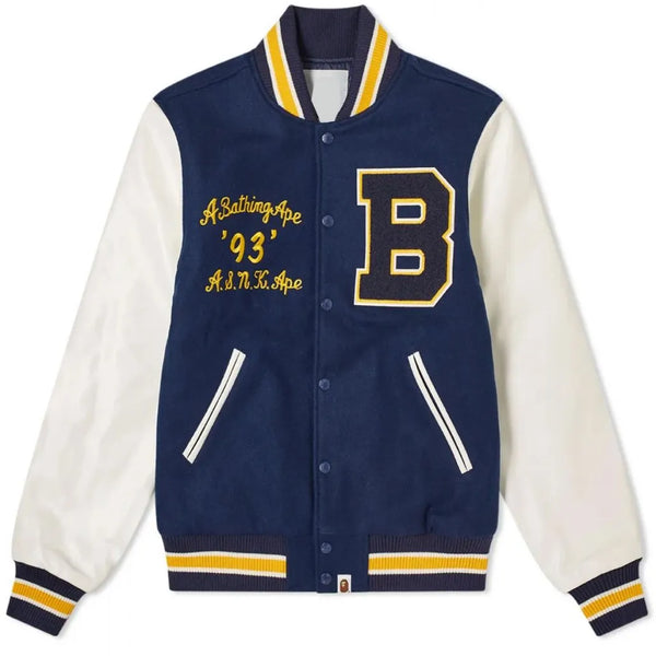 A Bathing Ape Varsity Letterman B Blue and White Jacket