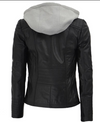 Lise Women's Black Leather Jacket With Hood