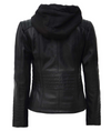 Helen Womens Black Leather Jacket with Hood