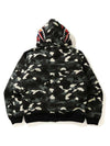 Camouflage black camo bape hoodie with colorful hood design on a white background
