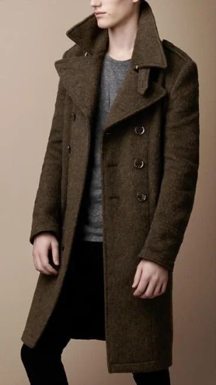 Double Breasted Chocolate Brown Wool Long Coat