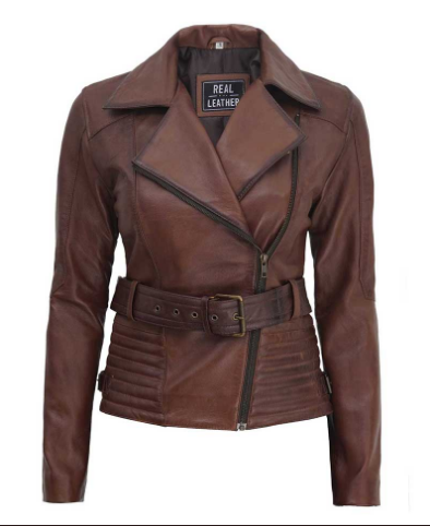 Edna Womens Brown Asymmetrical Leather Jacket
