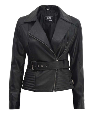 Edna Womens Black Asymmetrical Leather Biker Jacket
