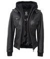 Women's Black Hooded Bomber Leather Jacket