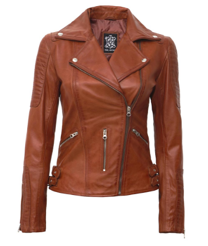 Bari Tan Leather Motorcycle Jacket Womens