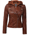Bagheria Brown Womens Leather Jacket with Hood
