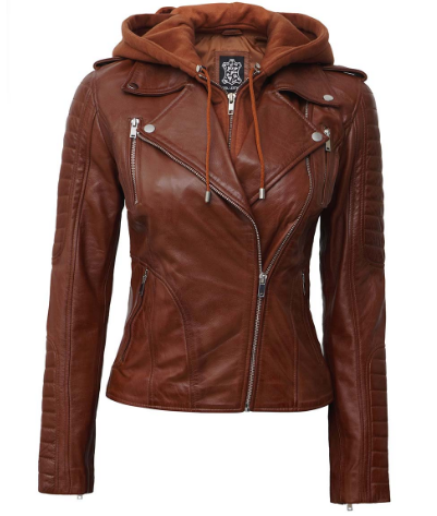 Bagheria Brown Womens Leather Jacket with Hood