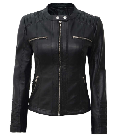 Helen Womens Black Leather Jacket with Hood