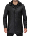 Devine Men's Black Leather Coat With Hood