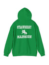 green strawberry mansion hoodie back view