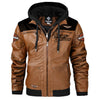brown harley davidson jacket with hood front view and in front hood