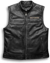 Custom Distressed Black HD Motorcycle Passing Link Sleeveless Real Leather Vest