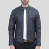 Mens Black Quilted Shoulder Distressed Leather Jacket