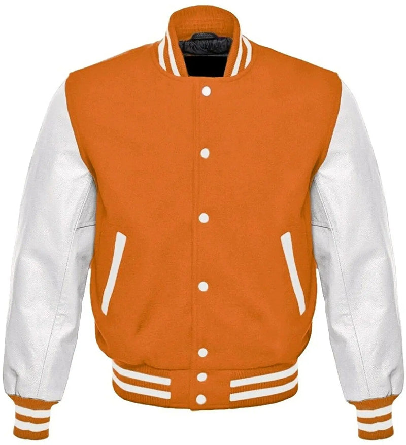 Mens Orange And White Varsity Jacket