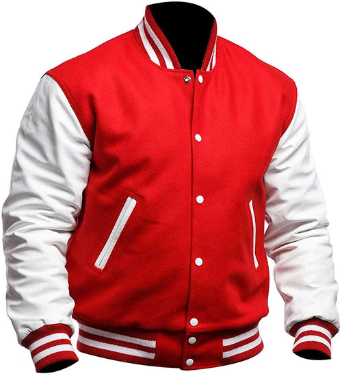 Mens Red And White Varsity Jacket