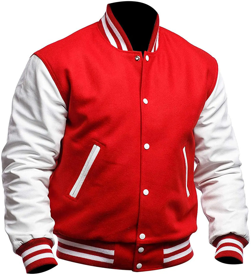 Mens Red And White Varsity Jacket