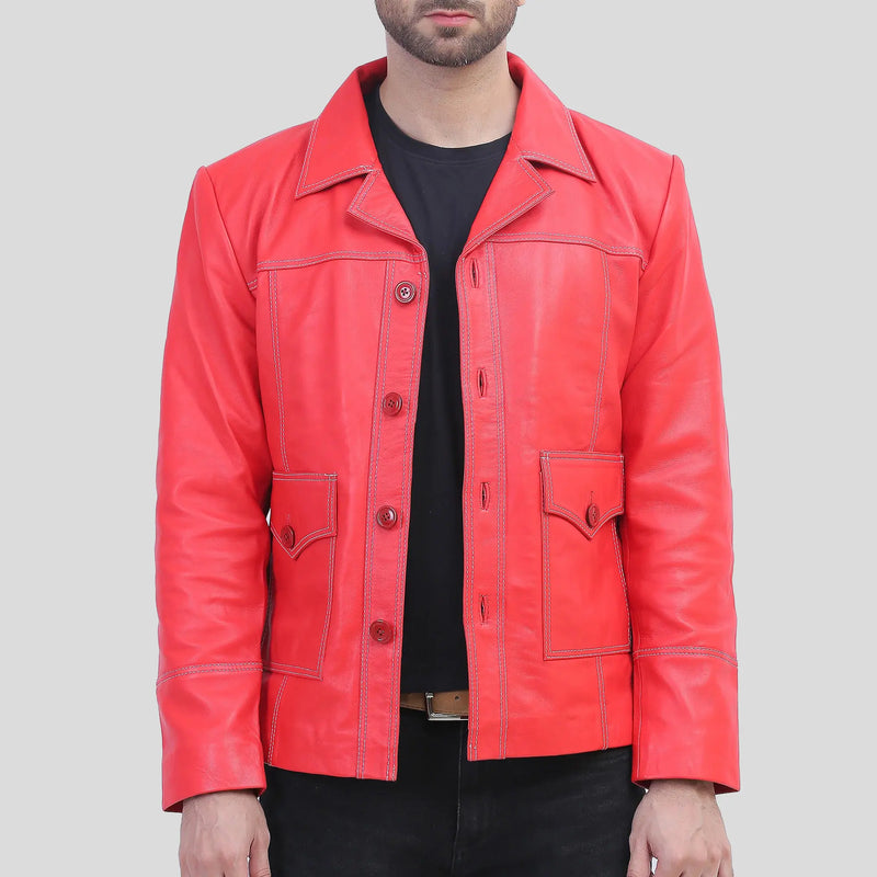 Men's Red Biker Leather Jacket